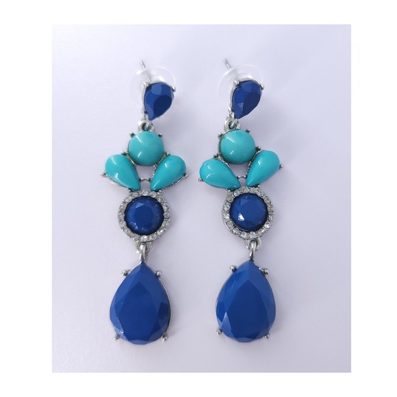 Unbranded Jewelry - Tiered Drop Earrings Women Silver Blue Turquoise Boho Glam Chandelier Statement